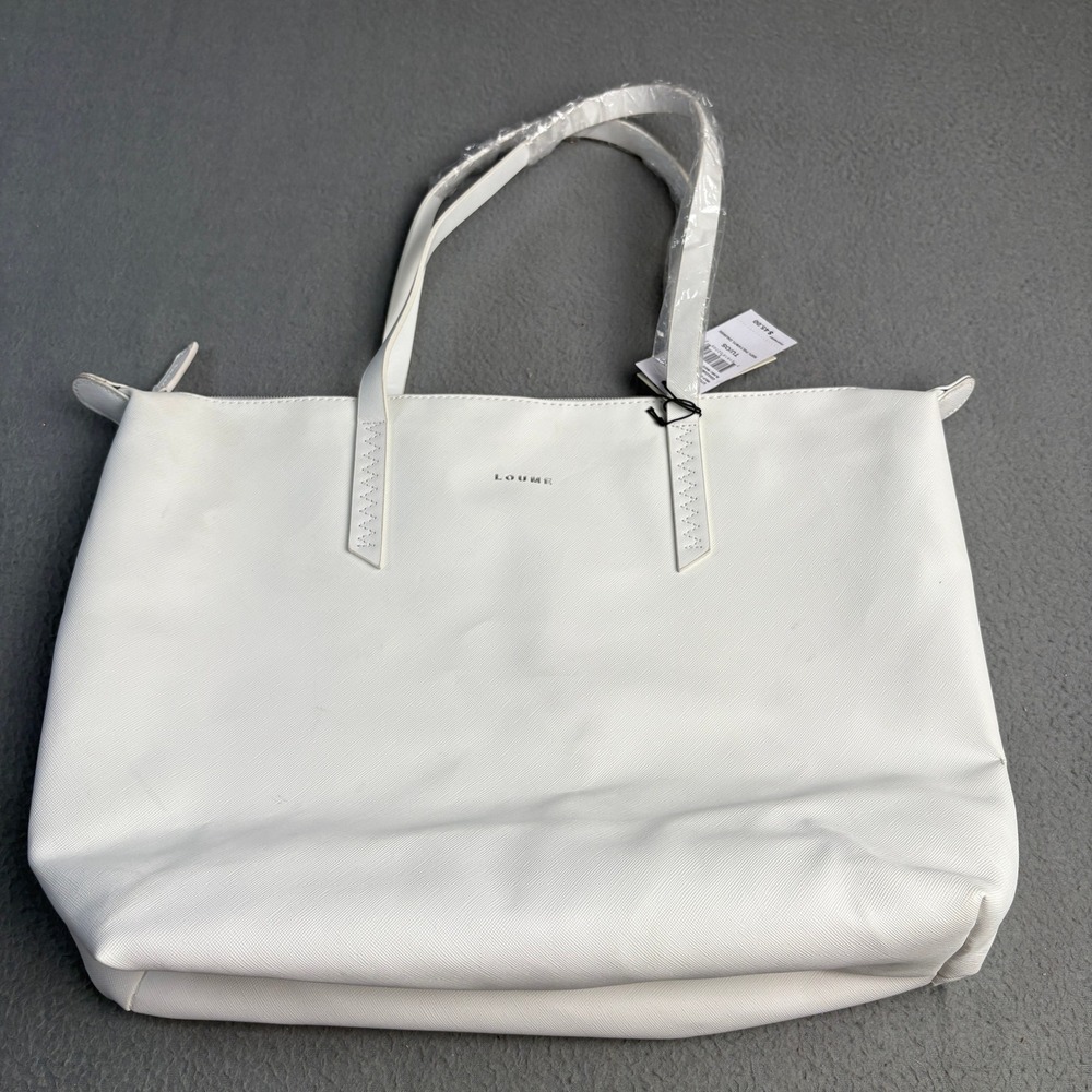 Loume Blanc White Zip Top Tote Bag HBL0-222-0020-1 Textured Minimalist Handbag